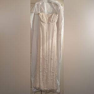 Elegant Anne Barge Cream Embroidered Wedding Gown